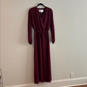 Chic Long Sleeve Burgundy Dress with Sheer Slevees, size 2